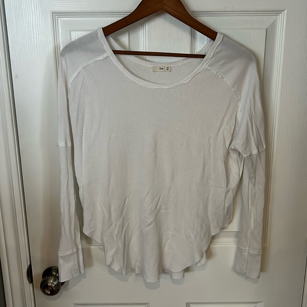 TNA white waffle texture long sleeve shirt